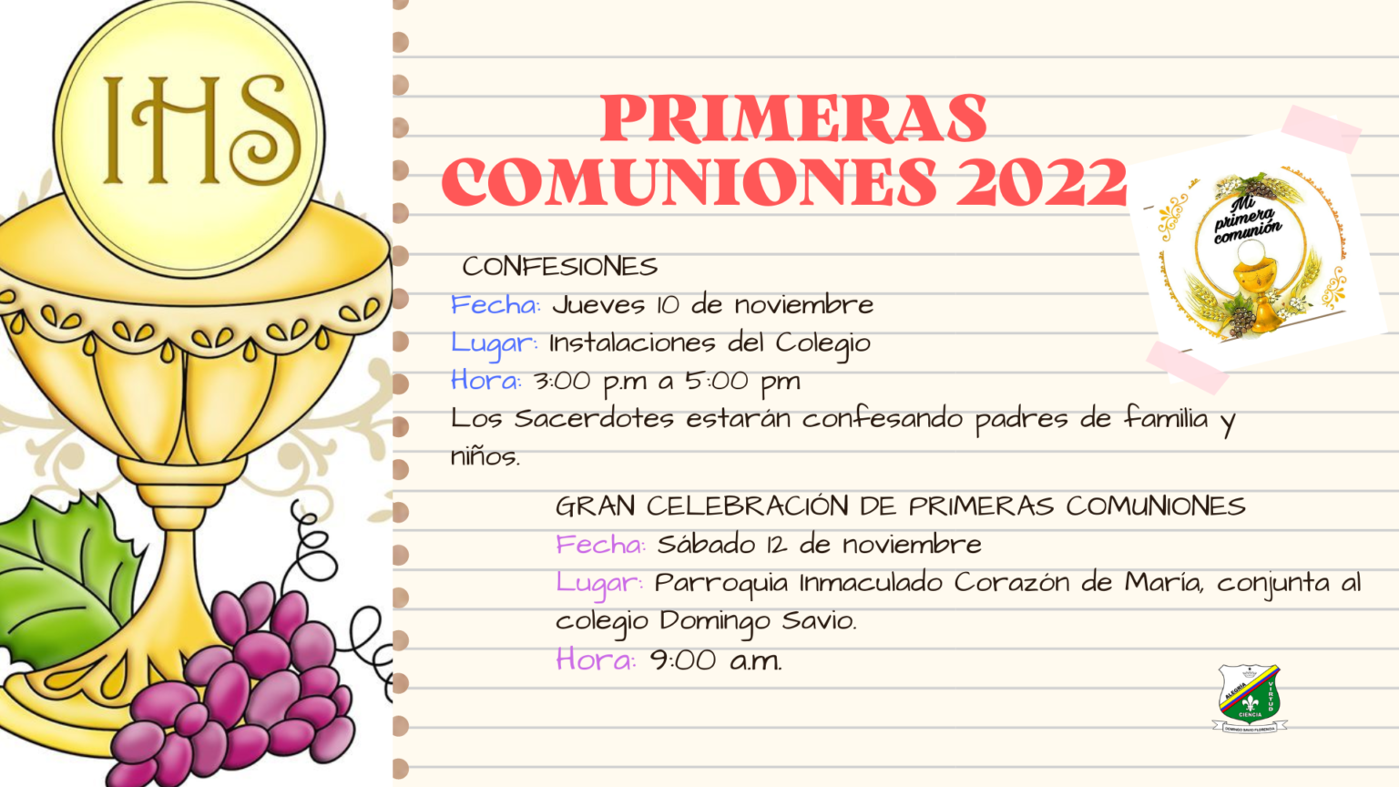 Primeras comuniones 2022 Institución Educativa Domingo Savio Florencia